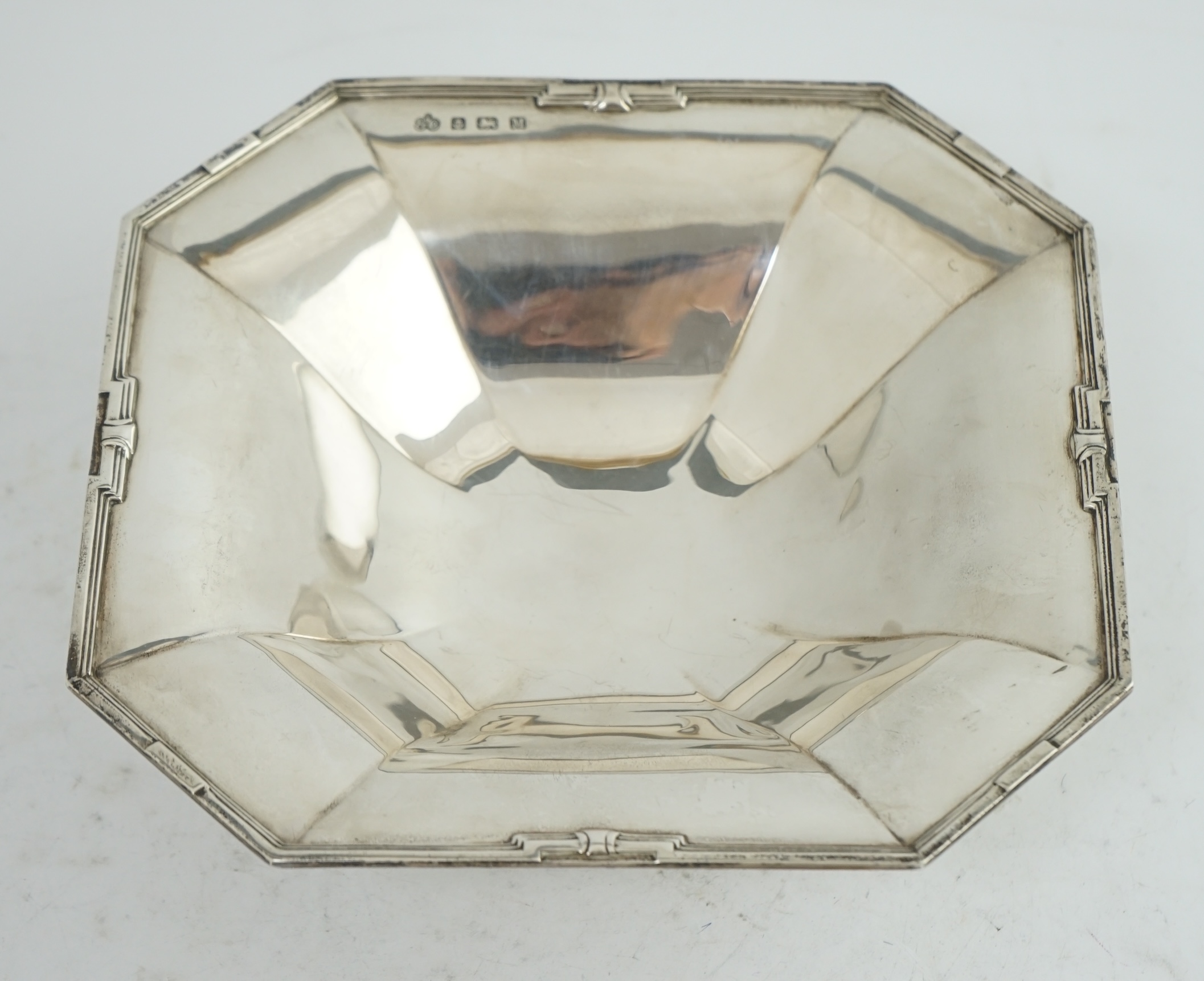 A George V Art Deco silver pedestal fruit bowl, by Elkington & Co